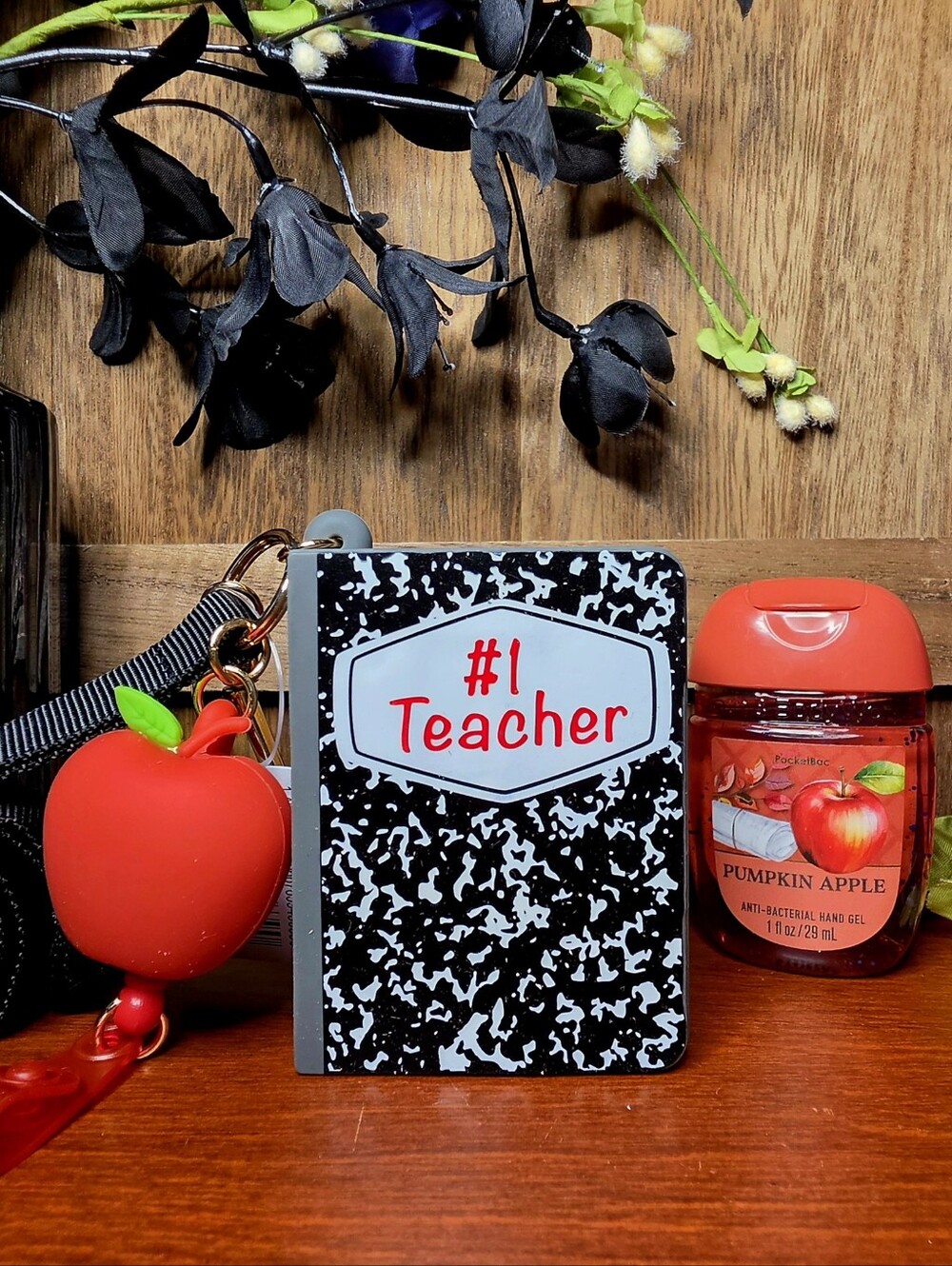 B&BW "#1 Teacher" Composition Notebook Pocketbac Holder, Lanyard, Bag Charm